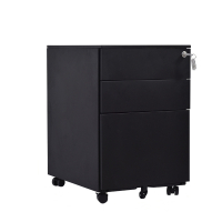 锦北 活动柜矮柜储物柜文件柜资料柜挂劳柜带锁带轮小柜 静夜黑侧拉手