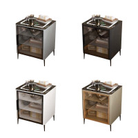 DXBG钢制智能床头柜家用一体现代多功能指纹无线快充简约床头柜纯钢+玻门(含两块隔板)