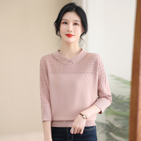 纤孜雅妈妈春秋针织衫上衣中老年妈妈50岁时尚纯色宽松针织衫小衫