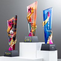 金格 2024炫彩水晶奖杯定制创意五角星大拇指照片奖牌定制 单位:个