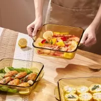 康宁餐具 高级感家用耐高温烤箱碗 微波炉加热餐盘子 双耳玻璃烤盘2L 1个