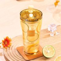 康宁 心悦双饮杯玻璃吸管杯 直饮杯耐热耐冷便携果汁杯牛奶杯500ml 1个