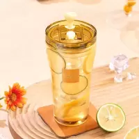 康宁 心悦双饮杯玻璃吸管杯 直饮杯耐热耐冷便携果汁杯牛奶杯500ml 1个