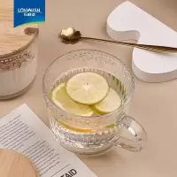 乐唯诗 早餐杯牛奶杯家用高颜值浮雕玻璃杯带盖+樱花勺—430ml