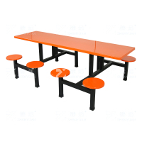 臻远 ZY4040860 玻璃钢连体餐桌椅组合8人位钢架圆凳款