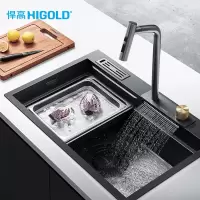 悍高厨房水槽952404F BL1.0pro系列.台下盘 哑黑石纹板750*480*228mm