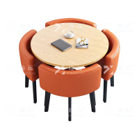 臻远 ZY4100941 简约接待桌椅洽谈桌椅 一桌四椅 水曲圆桌橙色皮椅