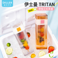 迪乐贝尔 小众个性tritan塑料杯方形水杯独立茶隔运动刻度防摔水壶610ML[DB2316]