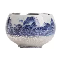 苏氏陶瓷(SUSHI CERAMICS) J1100 千里江山罗汉主人杯 160ml (单位:个) 蓝色