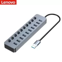 联想(Lenovo)USB3.0分线器铝合金十合一扩展坞 笔记本电脑接硬盘键鼠集线器HUB延长线拓展坞