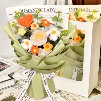 针织花束生日礼物成品大束向日葵超大毛线仿真花diy材料包伴手礼 二选一 五朵花毛绒小花束
