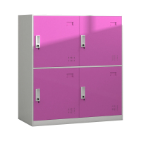 臻远 ZY-GYGC-33彩色书包柜员工宿舍更衣柜矮柜多门储物柜 四门玫红色
