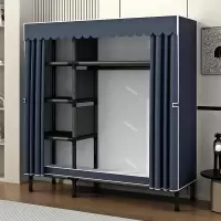 卧室组装布衣柜 全钢架加粗加厚简易布 106*45*172cm 普鲁士蓝 双挂