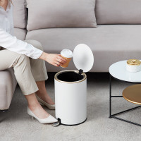 EKO垃圾桶 脚踩带盖家用不锈钢 厨房客厅卫生间9L
