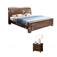 臻远 ZY4022918胡桃木实木床 1.5米单人床含一个床头柜