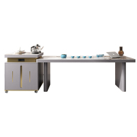 锦北 现代轻奢岩板餐桌岛台茶桌烧水壶一体桌客厅泡茶桌椅 1.8米1桌4椅