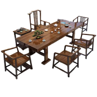 锦北 原木大板茶桌椅组合茶海茶桌办公室茶几茶道喝茶桌套装一体 2.4米