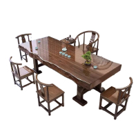 锦北 原木大板茶桌椅组合新中式茶桌办公室整板喝茶桌套装一体 2.2茶水柜