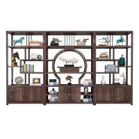 锦北 原木大板茶桌椅组合新中式茶桌办公室整板喝茶桌套装一体博古架