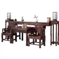 晋舰 复古中堂六件套家用客厅实木八仙桌财神供桌条案翘头桌农村堂屋