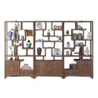 戴劲 原木大板茶桌椅组合新中式茶桌办公室整板喝茶桌套装一体三博古架