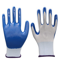鑫佩 劳保耐磨丁腈手套耐油透气劳务手套白蓝1双