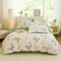 源木熊家纺蝴蝶翩翩植物羊毛绒四件套保暖亲肤透气床品套装防菌防螨卧室用品适用1.5-1.8米床被套200*230cm