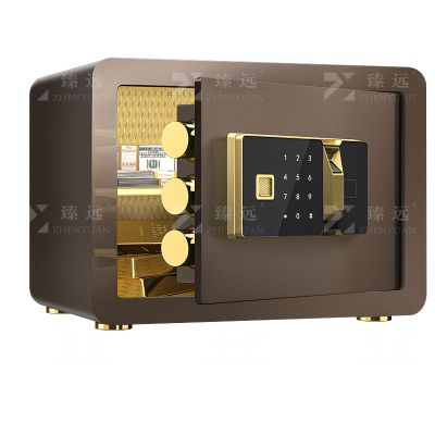 臻远ZY-NW-BXGS-08 全钢实心保险柜办公防盗保险箱 高25cm咖色指纹款