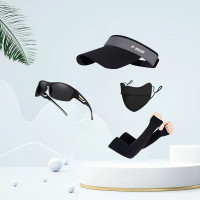 EILEI户外出行夏季防晒帽墨镜口罩护臂套运动套装 轻运动套装C (空顶帽+口罩+冰袖+眼镜)