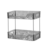 泽熙 [ZT2289]冰川纹收纳架客厅厨房茶杯架水杯架收纳架托盘玻璃 透灰色[双层]收纳架