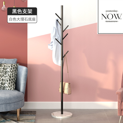 晋舰 大理石铁艺衣帽架落地简易衣服卧室家用置物收纳简约现代挂衣架子 白色大理石+黑色树枝