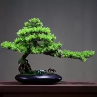 新中式迎客松摆件装饰品根雕造景 牧马迎客松-大美叶/盆