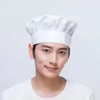 中锐智采 厨师帽子男厨师工作帽 透气女餐厅厨房厨师布帽白蘑菇帽 白色