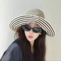 夏季新款日系可折叠条纹渔夫帽防晒帽子时尚优雅复古织带太阳帽女3759A