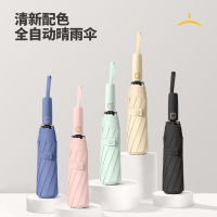 旭晴新款280T碰击布马卡龙纯色黑胶10骨自动晴雨伞