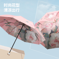 旭晴时尚花型8骨手动黑胶双层三折伞晴雨两用