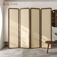 质凡新中式屏风折叠移动隔断客厅办公室卧室遮挡日式藤编实木折屏 四扇白蜡木