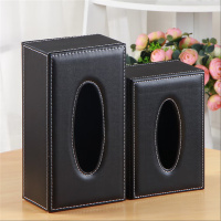 芮丽雅皮质纸巾盒 办公室客厅卧室桌面抽纸盒 黑皮革18cm