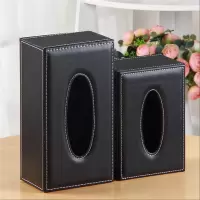 芮丽雅皮质纸巾盒 办公室客厅卧室桌面抽纸盒 黑皮革18cm