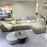 科朔真皮沙发现代简约长沙发工厂展厅实拍小户型沙发F618#