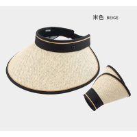 清仓新款可折叠防晒帽女夏季防紫外线户外黑胶草帽遮阳帽骑行太阳帽子米色