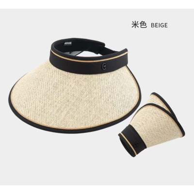 清仓新款可折叠防晒帽女夏季防紫外线户外黑胶草帽遮阳帽骑行太阳帽子米色