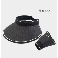清仓新款可折叠防晒帽女夏季防紫外线户外黑胶草帽遮阳帽骑行太阳帽子黑色