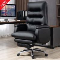 卫冕办公椅可躺人体工学电脑椅家用大班椅真皮老板椅牛皮沙发总裁椅子黑色耐磨超迁皮+搁脚 铝合金脚