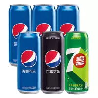 百事可乐 细长易拉罐 330ml* 6罐 混合装组 (百事 美橙 七喜 无糖四口味随机)