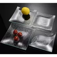 诗阔方形钢化玻璃水果盘子20cm*20cm树叶图案