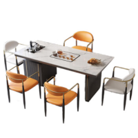 锦北 岩板茶桌椅组合轻奢石板茶台烧水壶一体阳台茶几 1.6桌+5主椅