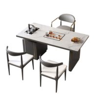 戴劲 岩板茶桌椅组合轻奢石板茶台烧水壶一体阳台茶几1.4桌+主椅+2客椅