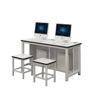 锦北 机房电脑桌微机室单双人培训电脑桌驾校培训考试桌子 1.4双人中机箱