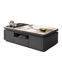 锦北 岩板茶几客厅茶台烧水壶一体桌家用泡茶台办公室茶桌 1.4米深灰(潘多拉岩板)